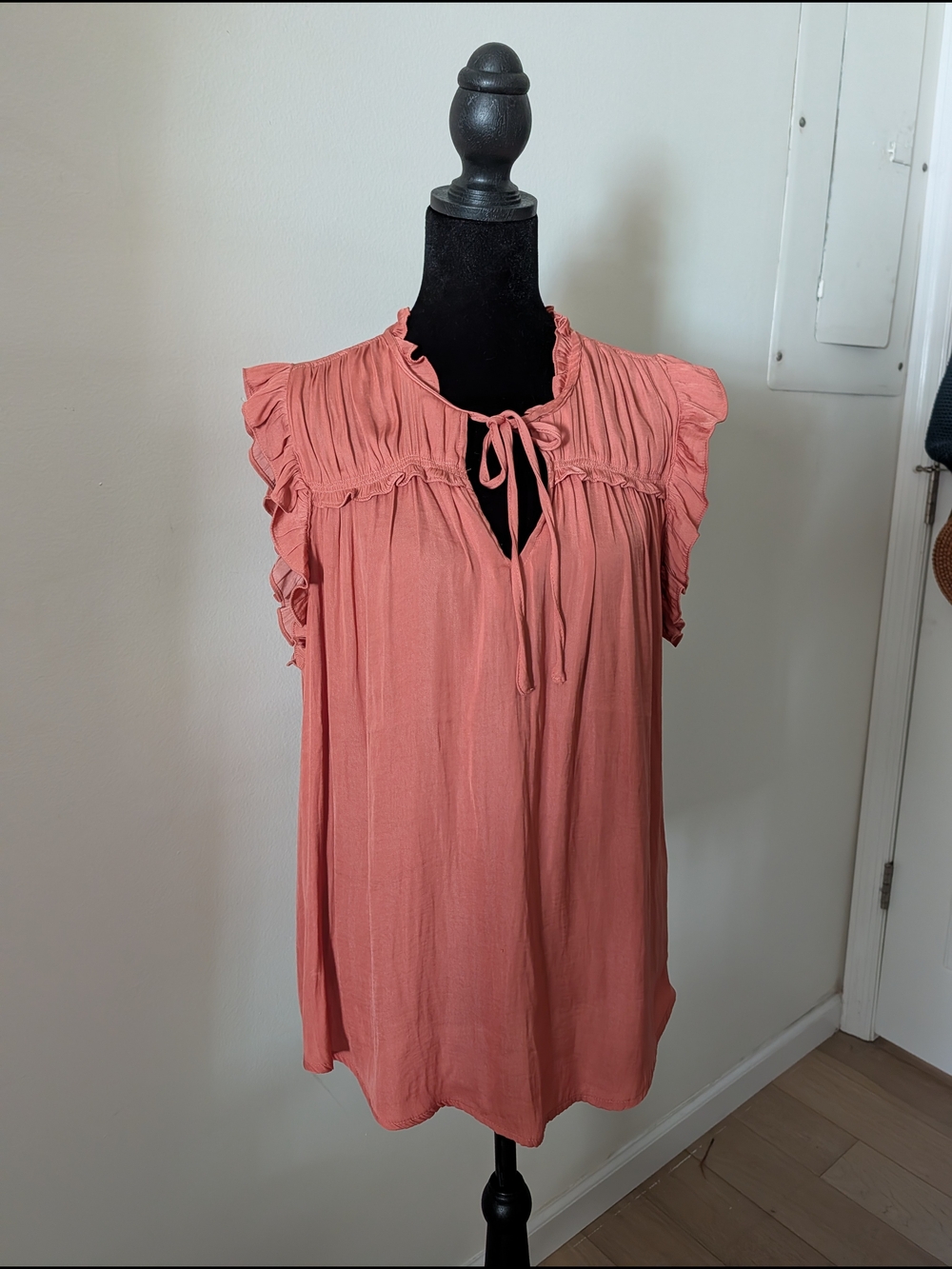 Rachel Zoe Dusty Rose Tie-Neck Ruffle Sleeve Blouse